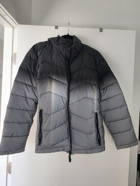 Calvin Klein Womens Reflective Gray Quilted Ombre Puffer Jacket